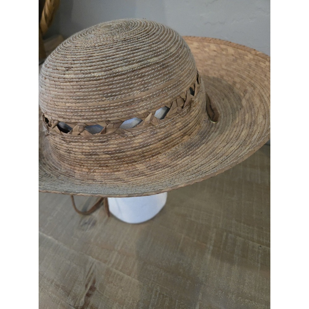 Tula Hat Laurel Lattice Woven Straw Sun Gardening Suede Chin Strap Wide Brim - Picture 6 of 8
